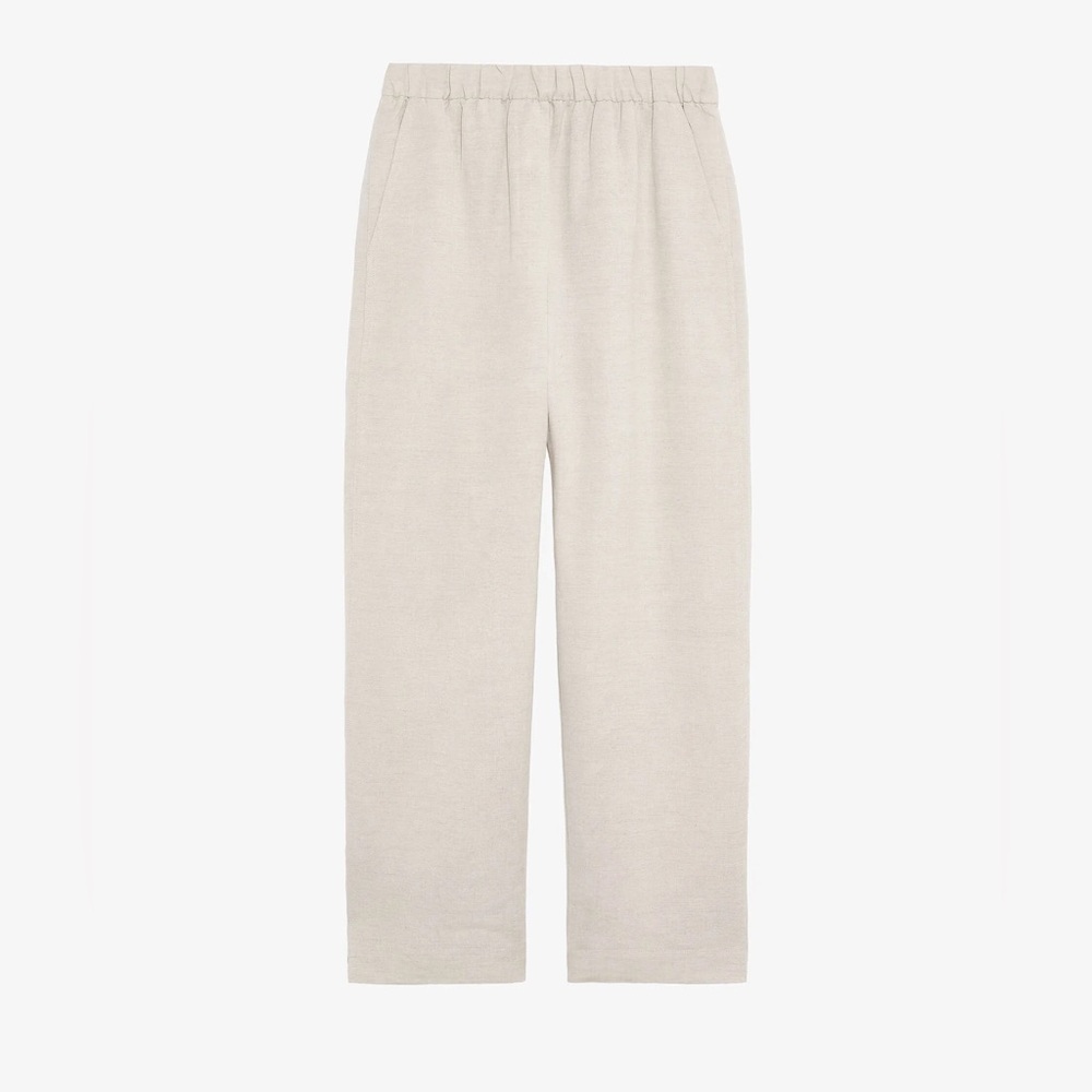 Oysho Slim Fit Linen Trousers (Sand)